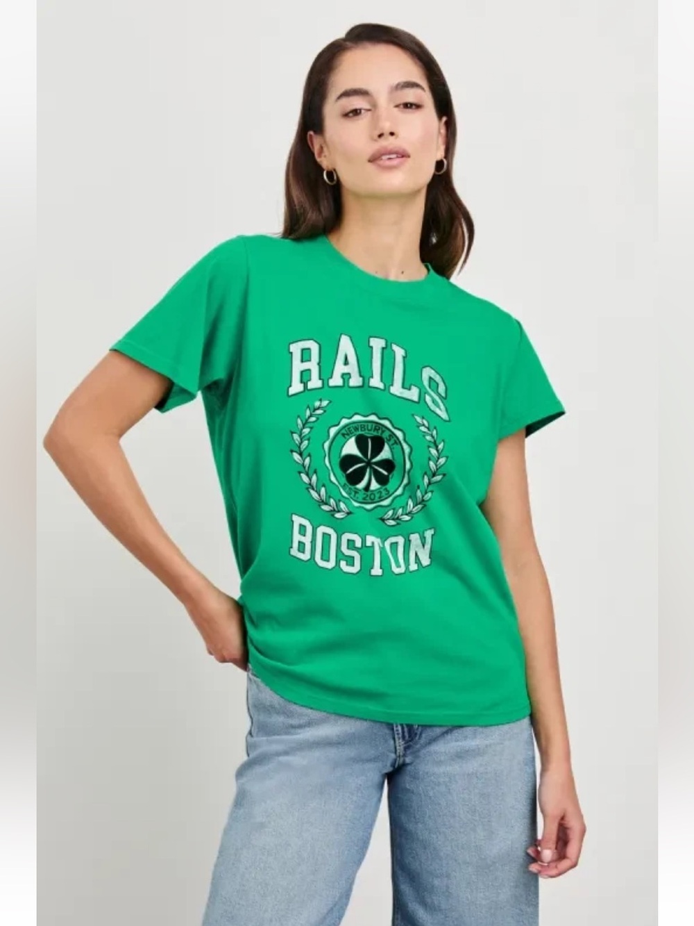 NEW ! RAILS Boyfriend T-Shirt Newbury St Boston Clover Green Size XS